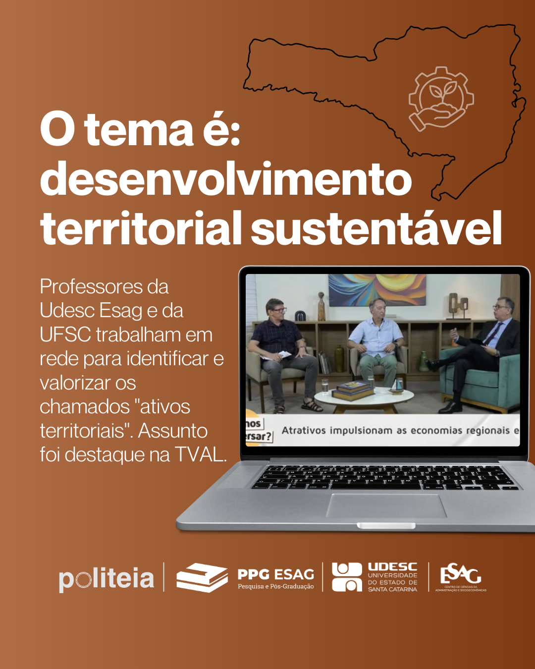 Imagem do post do instagram que traz o texto: O tema é desenvolvimento territorial sustentável e foto da entrevista do professor Valério.